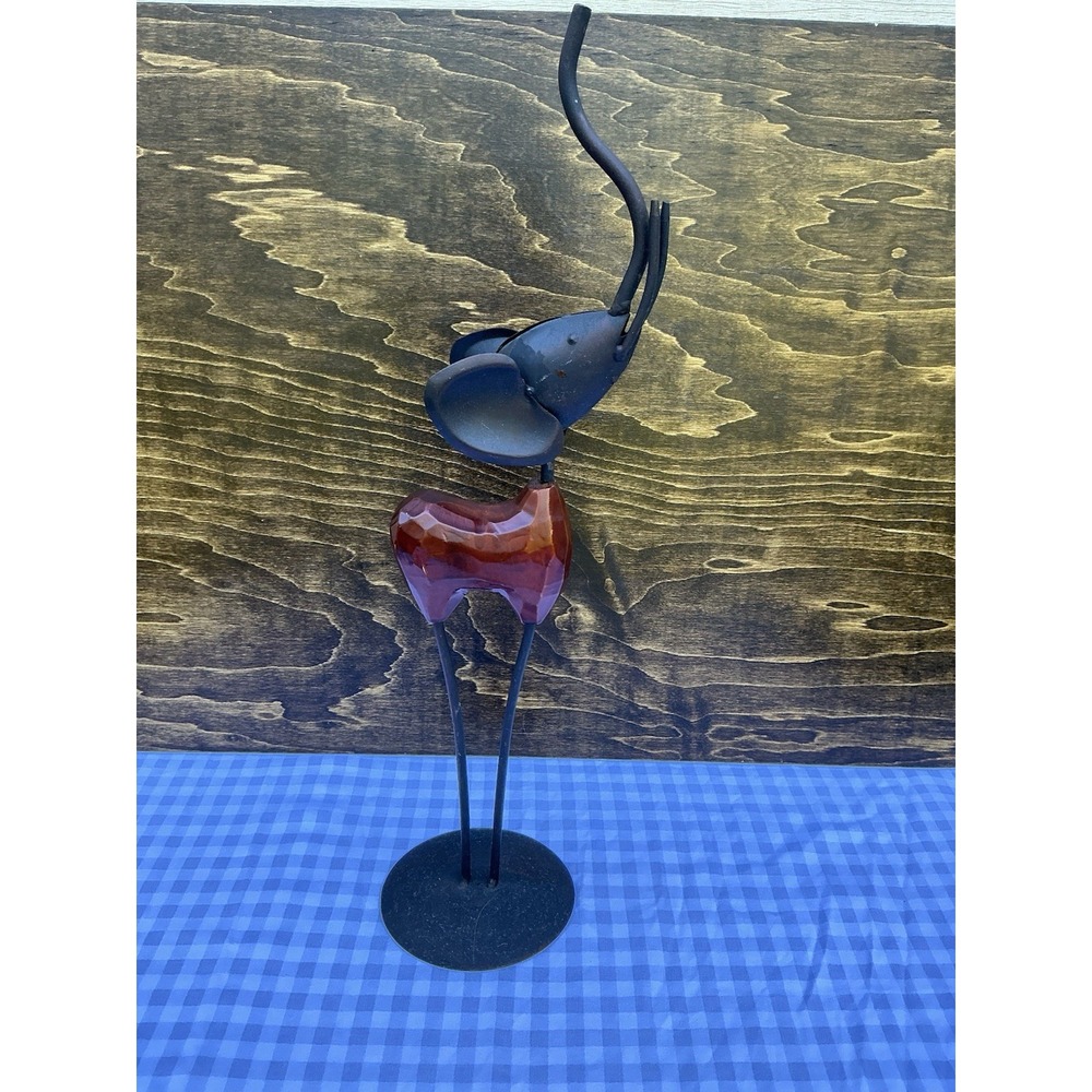 Vtg Elephant Wood & Metal Sculpture MCM Art Deco Art Sleek‎ Figurine Mid Century - Picture 2 of 6